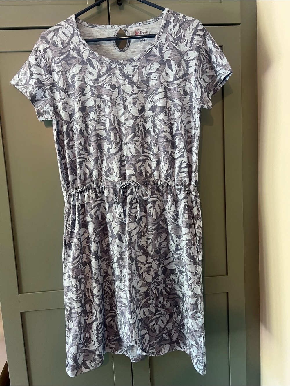 LL Bean Slub Knit Cotton Dress Blue Botanical Sz S